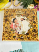Resin 8inch squre with couple photo and Name and Date with Couple photo and Logo white Flower Varmala Preservation