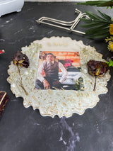 Resin 8inch curve shape gift frame with Real rose  Memories preservation