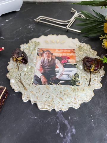 Resin 8inch curve shape gift frame with Real rose  Memories preservation