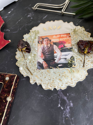 Resin 8inch curve shape gift frame with Real rose  Memories preservation