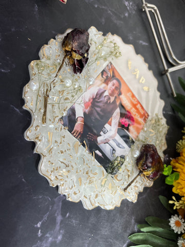 Resin 8inch curve shape gift frame with Real rose  Memories preservation