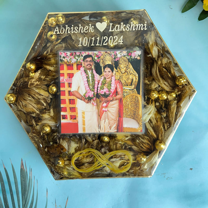 Premium Handcrafted Hexagonal Resin Frame For Varmala and Wedding Photo (8-Inches)