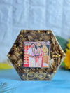 Resin 8 inch hexagonal frame with Lotus flower and couple photo with Name , Date Varmala Preservation