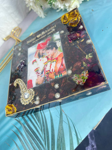 Wedding Roses, Photo and Kalangi Preserved in 8-Inches Resin Frame