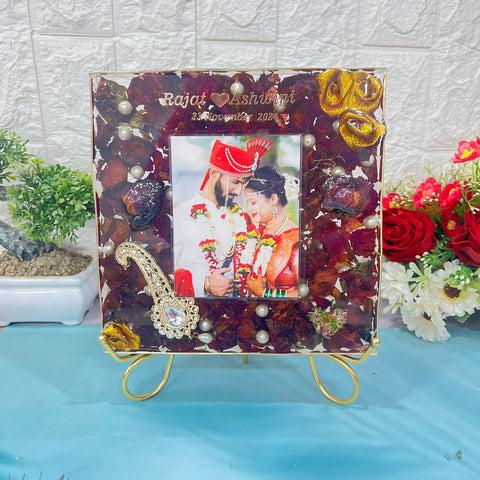 Wedding Roses, Photo and Kalangi Preserved in 8-Inches Resin Frame