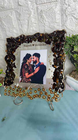 Varmala Flowers Preserved in Crystal Clear Epoxy Resin Frame (8-Inches)
