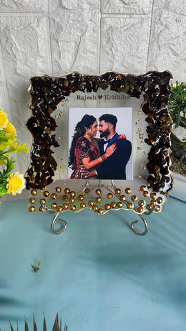 Varmala Flowers Preserved in Crystal Clear Epoxy Resin Frame (8-Inches)