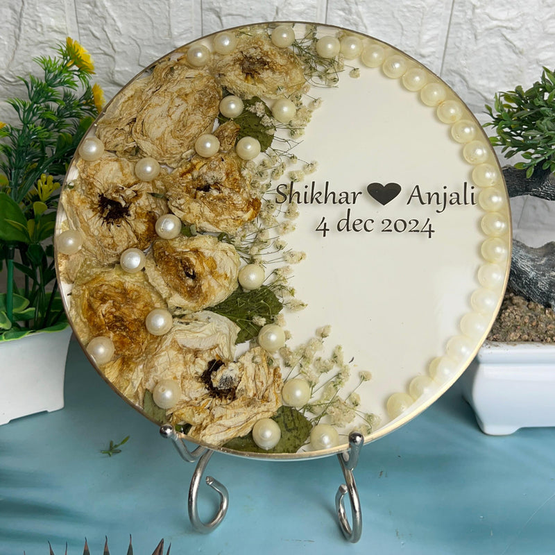 Preserved Wedding Varmala Flowers In Handmade Resin Frame (8-Inches)