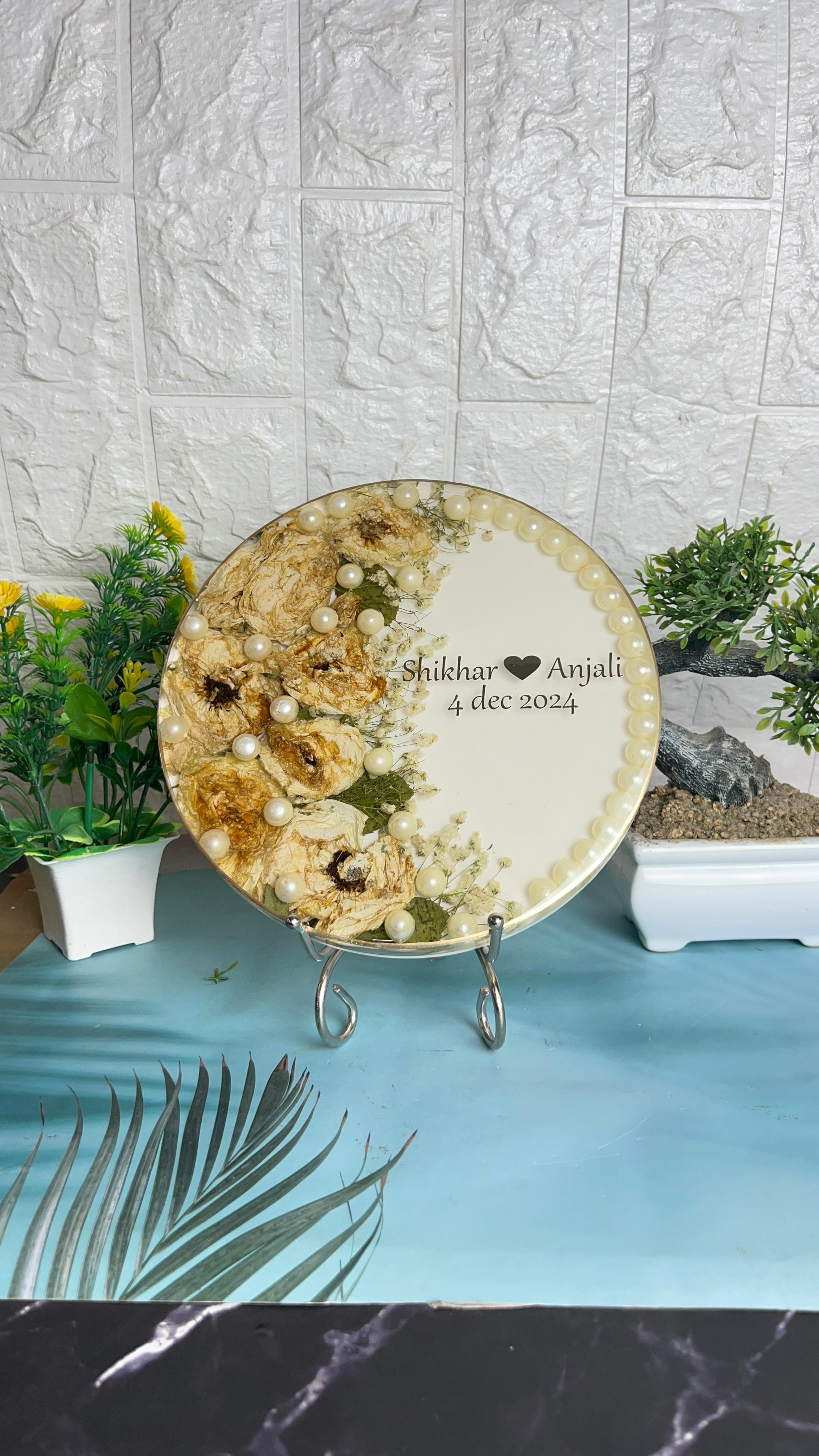 Preserved Wedding Varmala Flowers In Handmade Resin Frame (8-Inches)