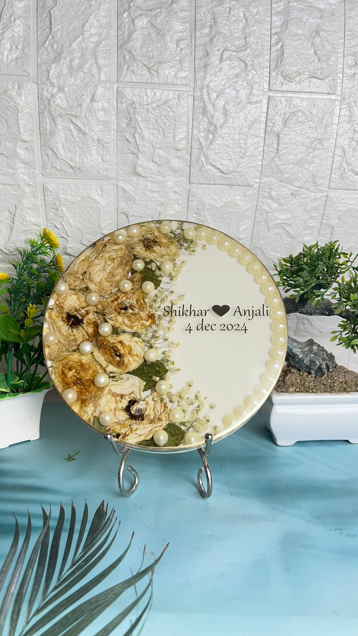 Preserved Wedding Varmala Flowers In Handmade Resin Frame (8-Inches)
