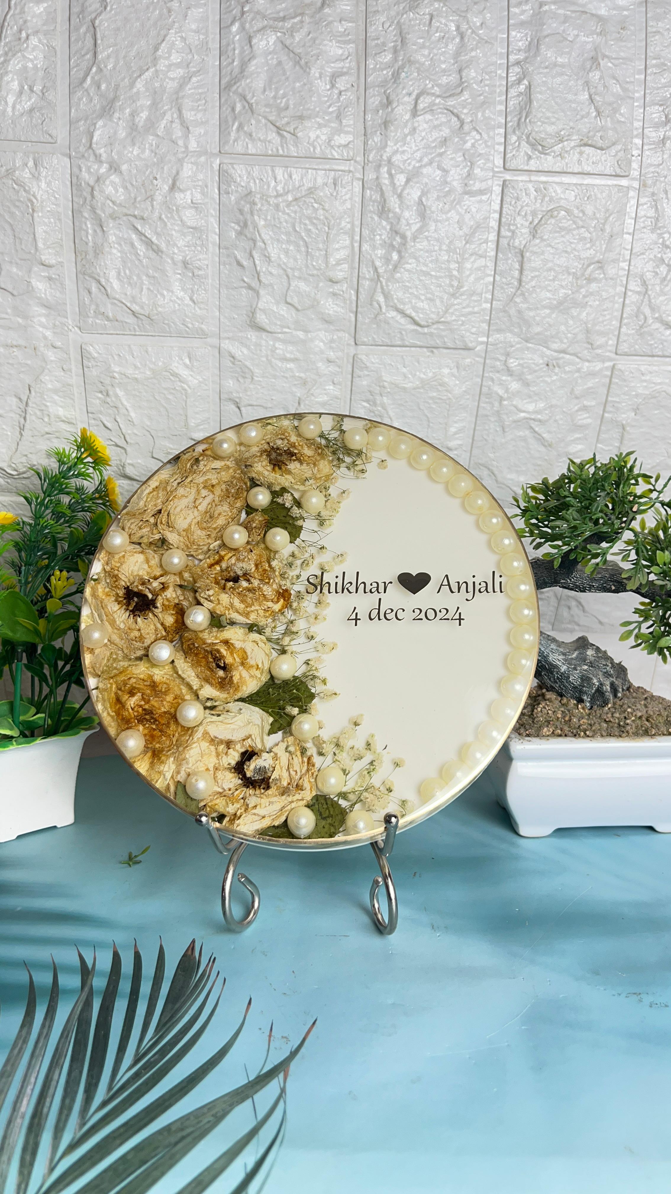 Preserved Wedding Varmala Flowers In Handmade Resin Frame (8-Inches)