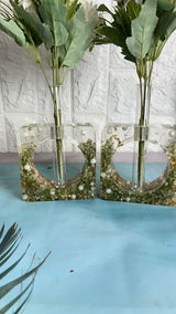 2 Combo Set of Resin Planter with Varmala Flowers Preservation
