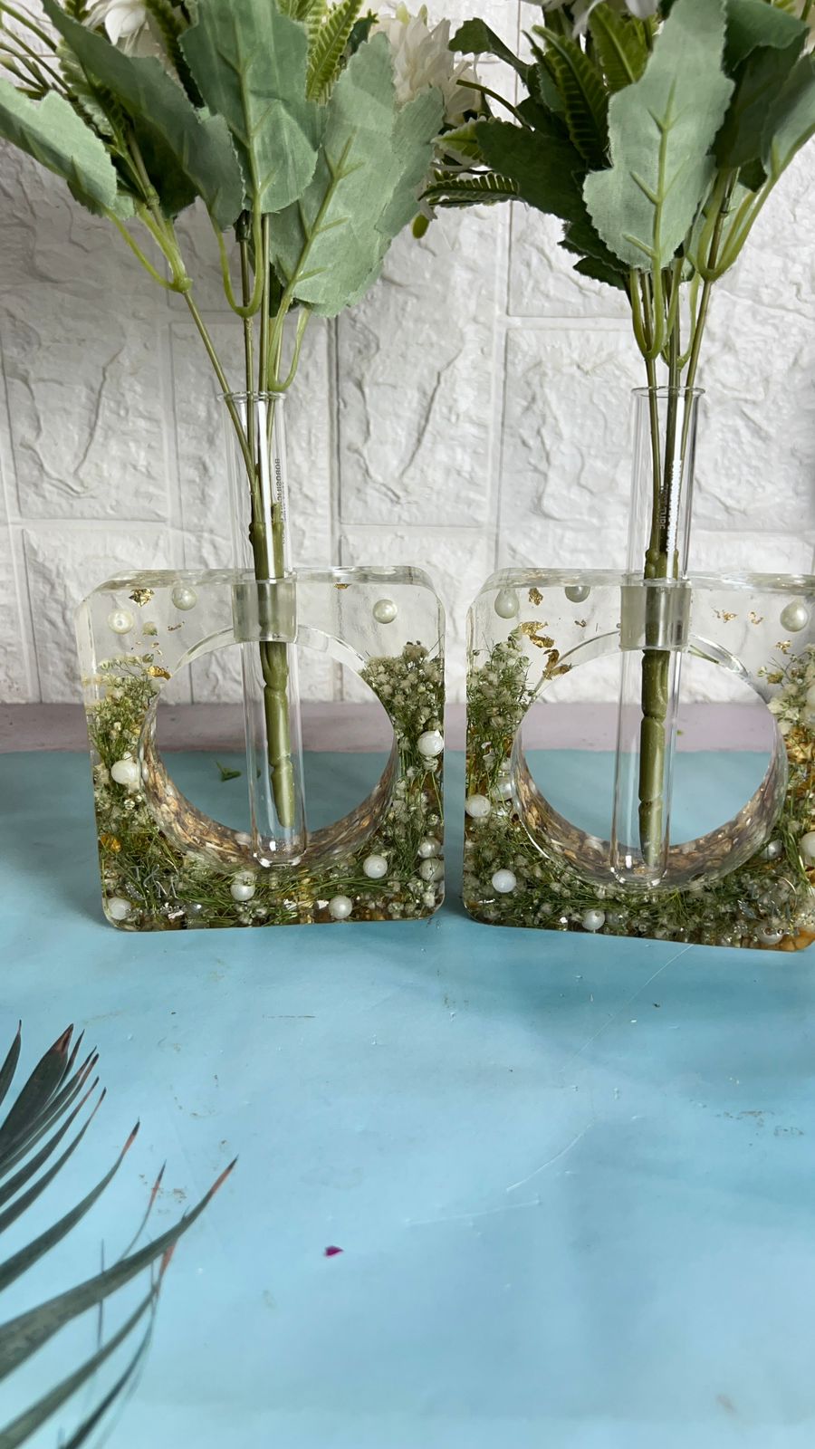 2 Combo Set of Resin Planter with Varmala Flowers Preservation