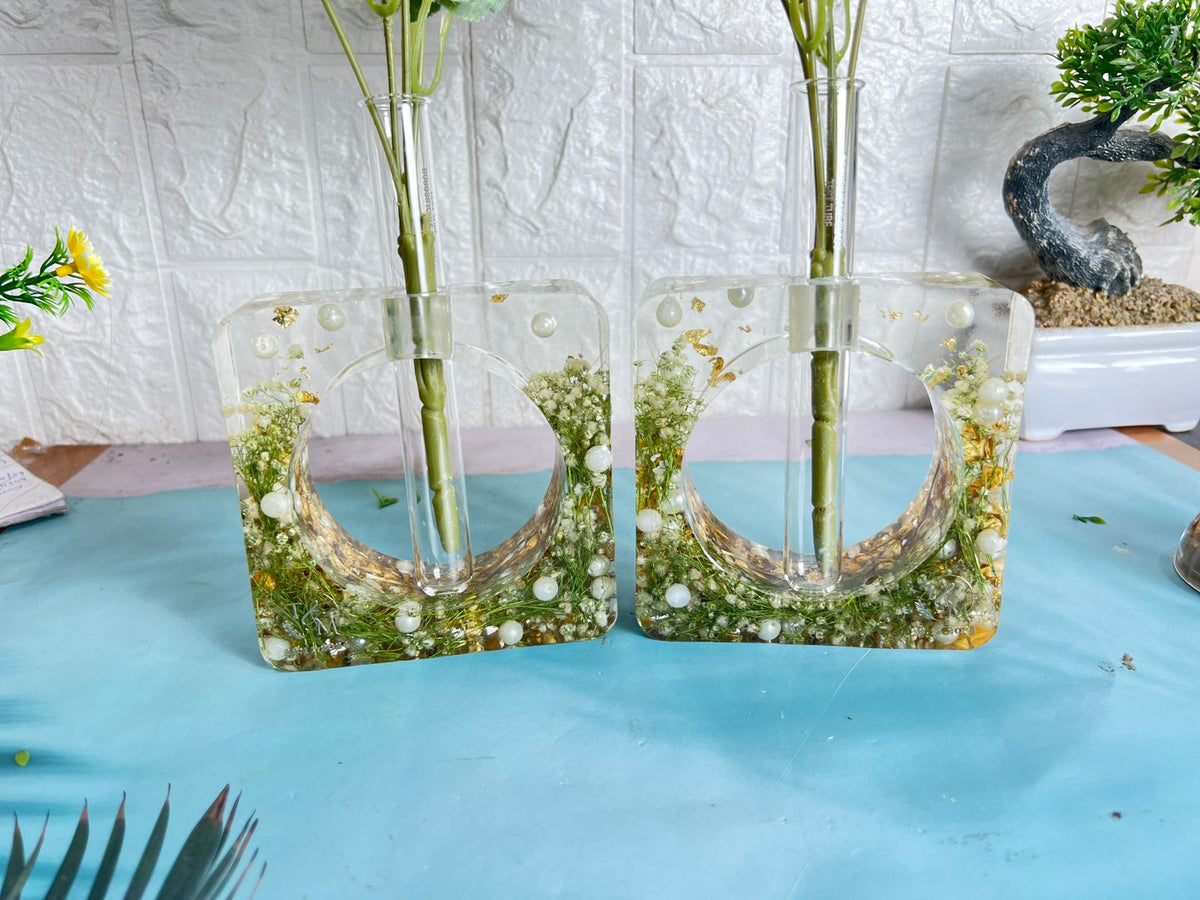 2 Combo Set of Resin Planter with Varmala Flowers Preservation