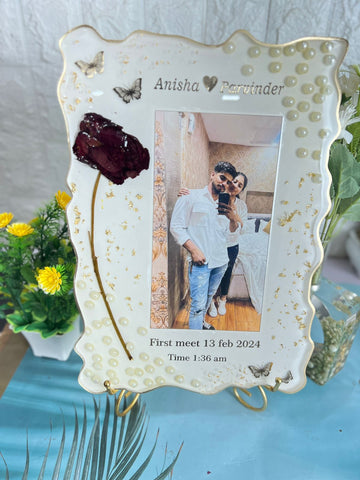 Resin Frame with First-Meeting Couple Photo and Rose Preservation (9 by 11 Inches)