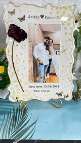 Resin Frame with First-Meeting Couple Photo and Rose Preservation (9 by 11 Inches)