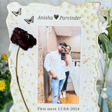 Resin Frame with First-Meeting Couple Photo and Rose Preservation (9 by 11 Inches)