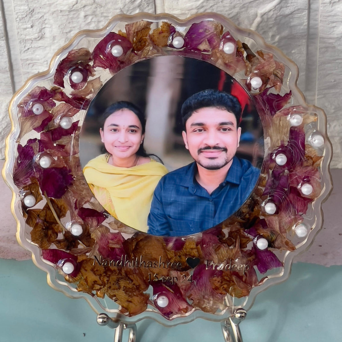 6-Inches Resin Frame with Flowers & Photo of First-Date