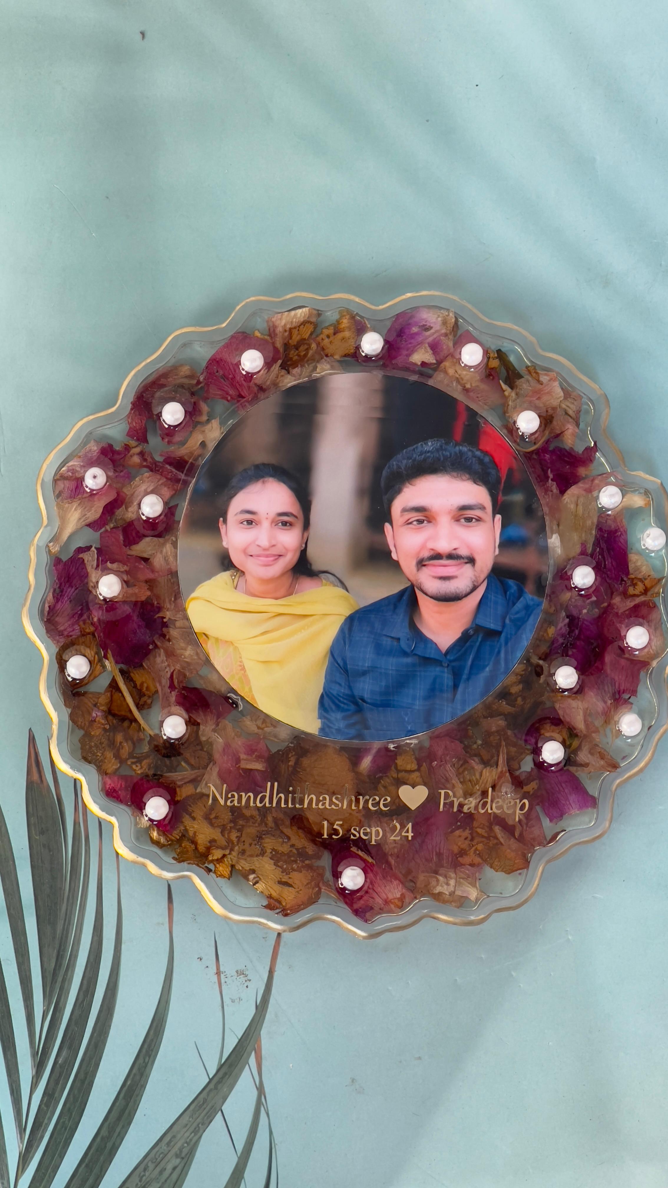 6-Inches Resin Frame with Flowers & Photo of First-Date