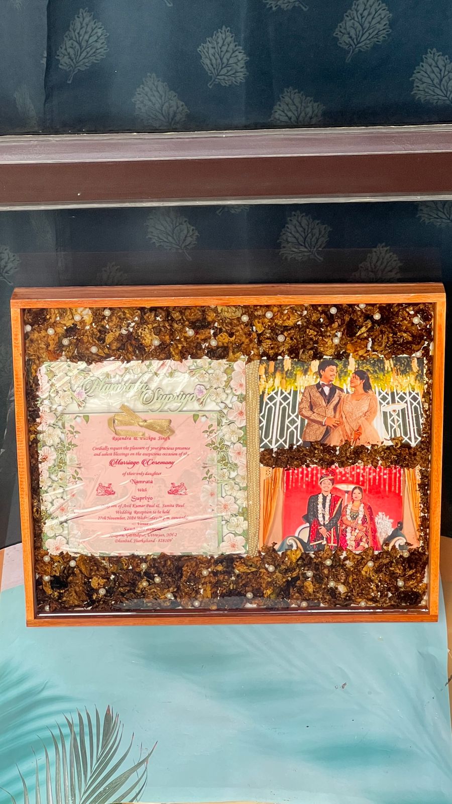 12 by 15 Inches Wooden Frame with Preserved Full Wedding Varmala