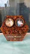 Resin 8inch Hexagonal frame with Couple photo and some Memories itmes and Petals with LED stand Varmala Preservation