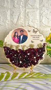 Resin 8inch curve shape with Red roses Petals and Pearls with couple photo and Name and Date Varmala Preservation