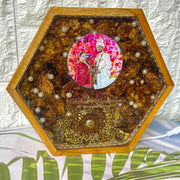 LED Hexagonal Wooden Frame with Preserved Wedding Photo & Flowers (8-Inches)