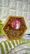 Resin 8inch Hexagonal Frame with Yellow flowers and couple Photo and Name and Date and Keleera  with LED light Varmala Preservation