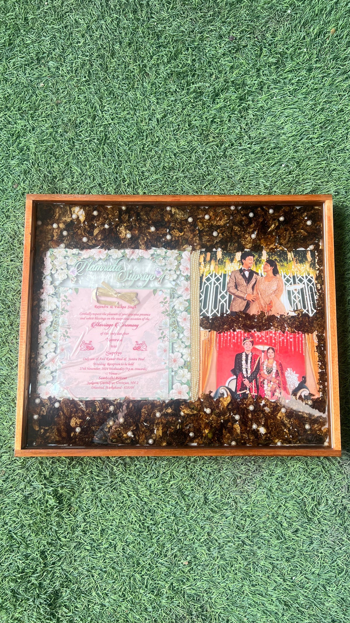 12 by 15 Inches Wooden Frame with Preserved Full Wedding Varmala