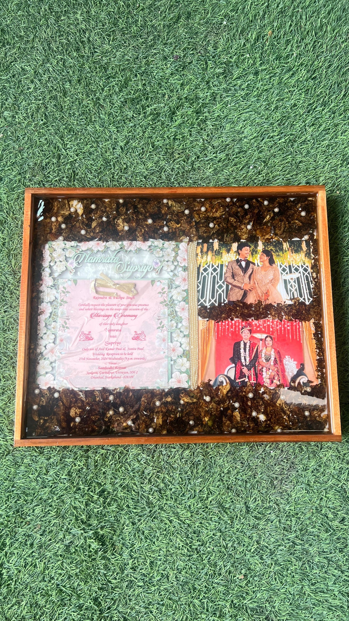 12 by 15 Inches Wooden Frame with Preserved Full Wedding Varmala
