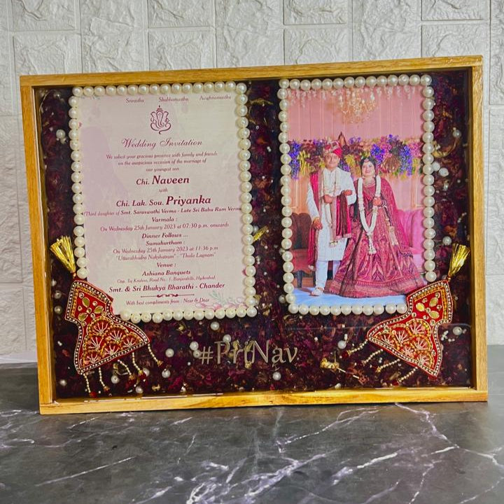 Wedding Garland Flowers Preservation in Large Teakwood Frame (12 by 16-Inches)