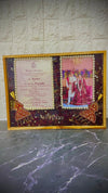 Resin 12 by 16 inch Frame with Red Petals and Couple Weeding Card and Photo with Pearls Border Varmala Preservation