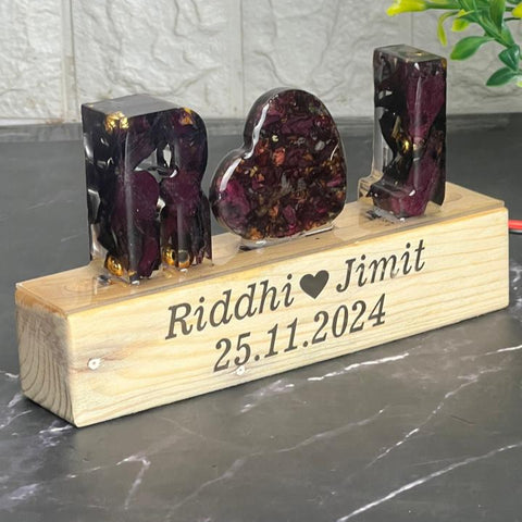 Resin Name initial Lamp with Wooden LED Stand