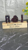 Resin Name initial Lamp with LED stand and Couple Name and Date with Red Roses Petals  Varmala Preservation