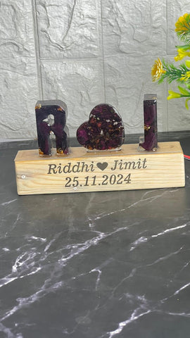 Resin Name initial Lamp with Wooden LED Stand