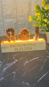 Resin Name initial Lamp with Wooden LED Stand