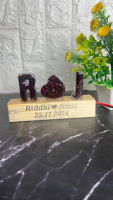Resin Name initial Lamp with Wooden LED Stand