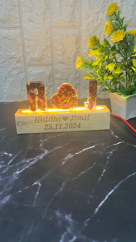 Resin Name initial Lamp with Wooden LED Stand