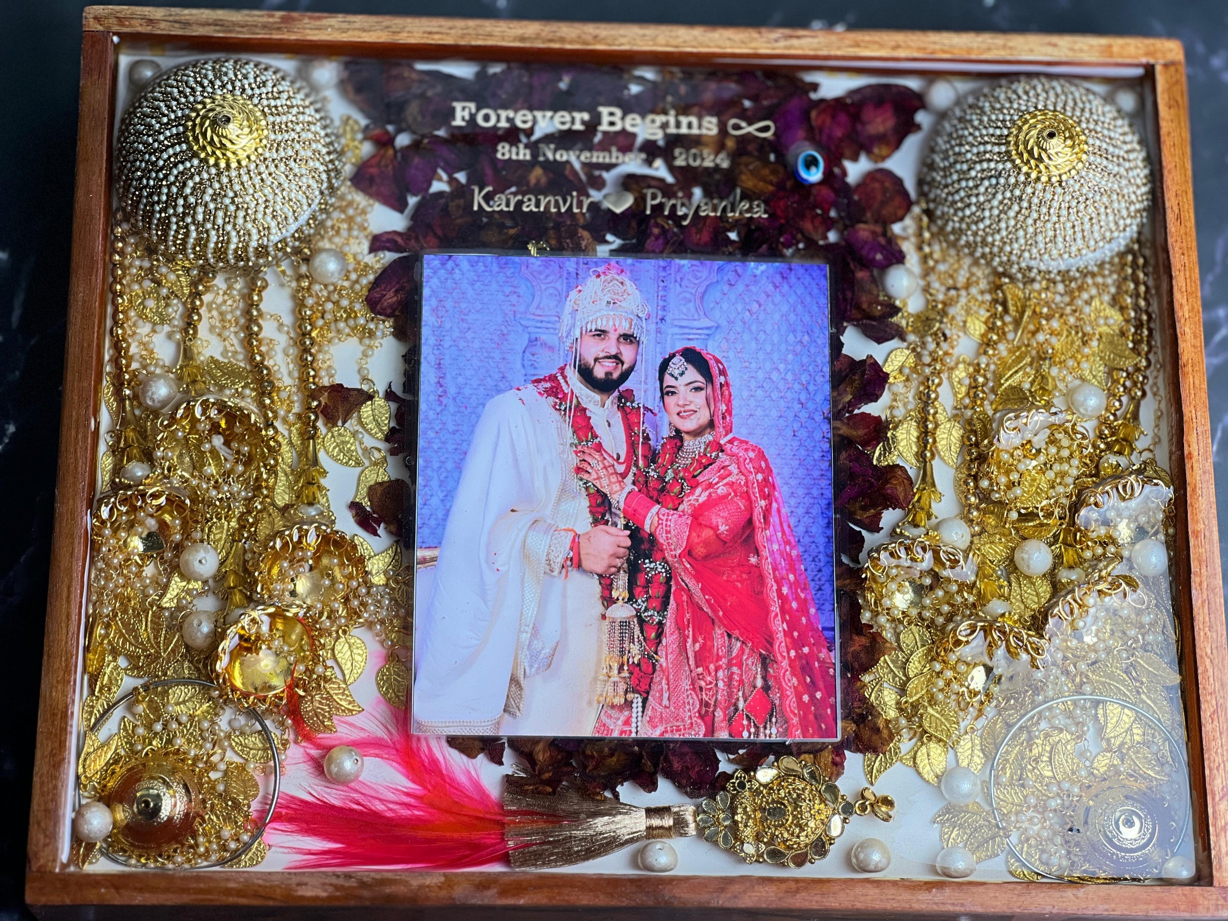 Full Wedding Memory Preservation in Teakwood Frame (11 by 14 Inches)