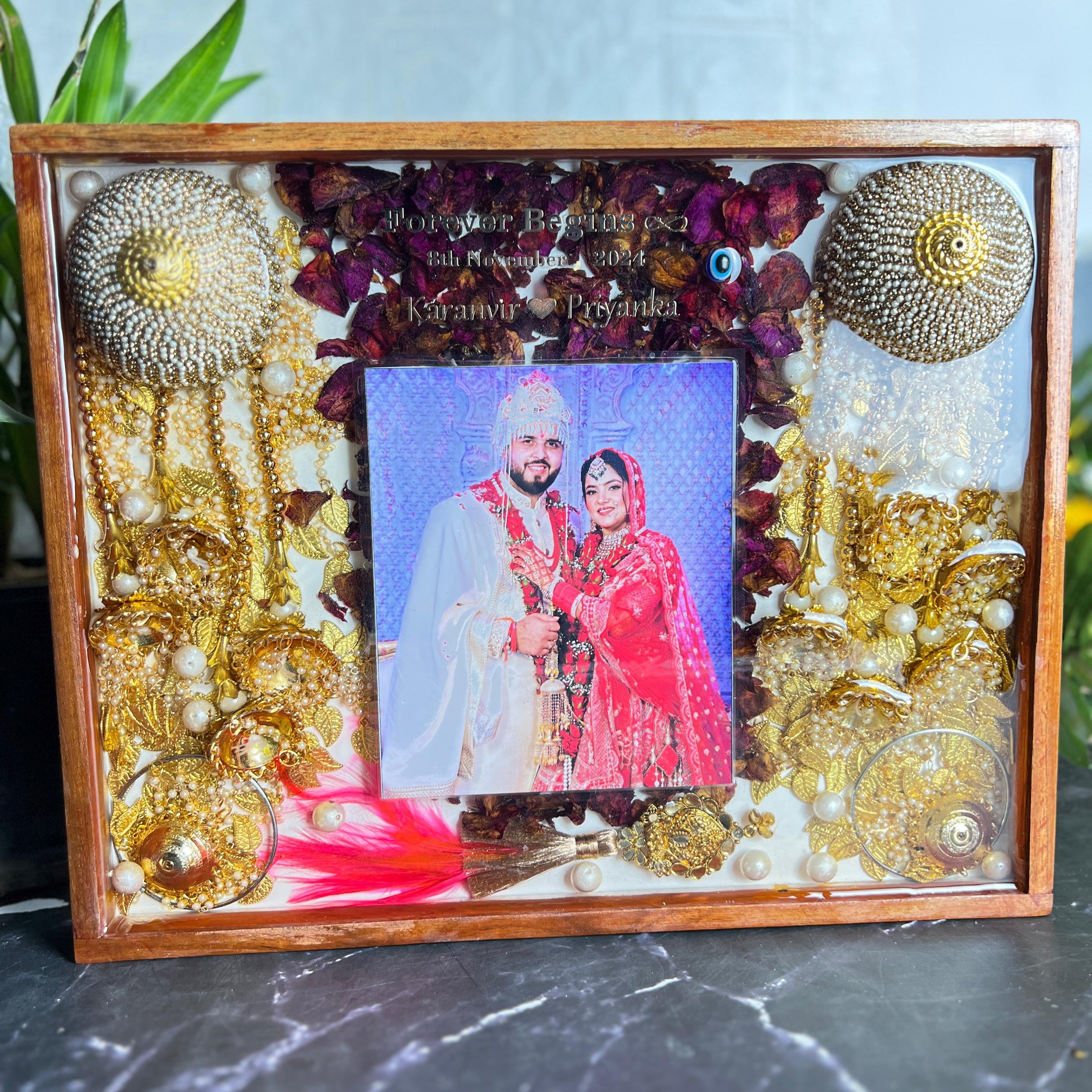 Full Wedding Memory Preservation in Teakwood Frame (11 by 14 Inches)