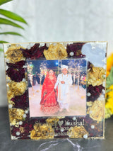 Deep-Casting Square Resin Frame with Varmala Flowers (8-Inches)