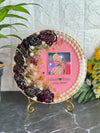 Resin 8inch round Curve shape with Rose flowers and Pearls  border with Couple photo and Name with Metal stand