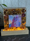 Resin 8inch square with LED connection Couple Name and Photo with Pearls Varmala Preservation