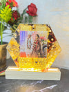 Resin 8inch Hexagonal shape with LED connection and Couple Photo and Name with Keleera Flowers perasl Varmala Preservation