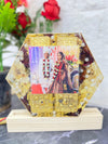 Resin 8inch Hexagonal shape with LED connection and Couple Photo and Name with Keleera Flowers perasl Varmala Preservation