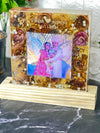 Resin 8inch square with LED connection Couple Name and Photo with Pearls Varmala Preservation