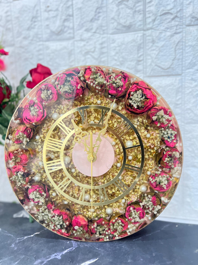 Resin 12inch round deep casting Clock with Lotus Flowers and Pearls with Mogra Flowers Varmala Preservation