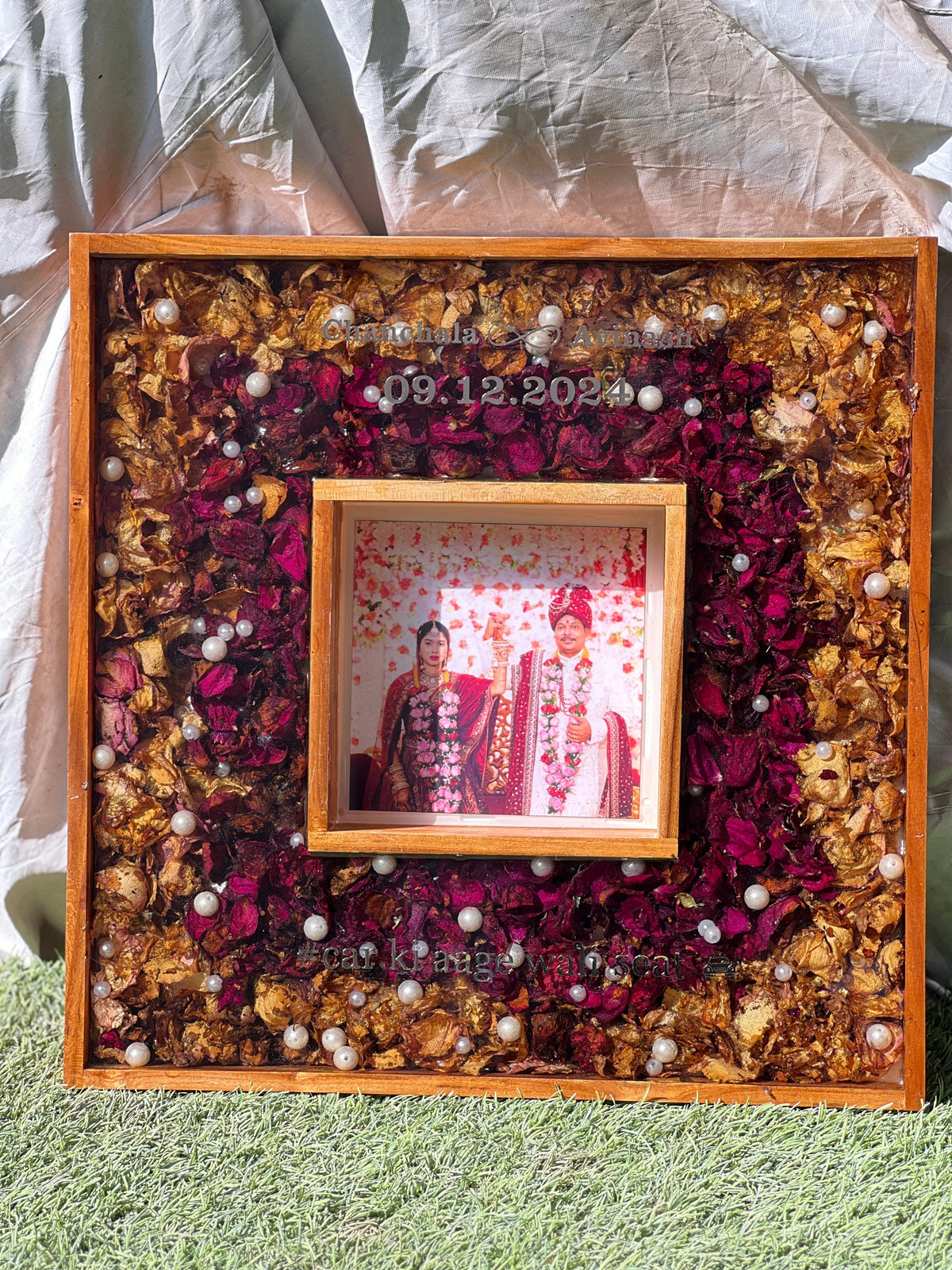 Handmade Varmala Resin Keepsake (16*16 Inches) | Teakwood Frame