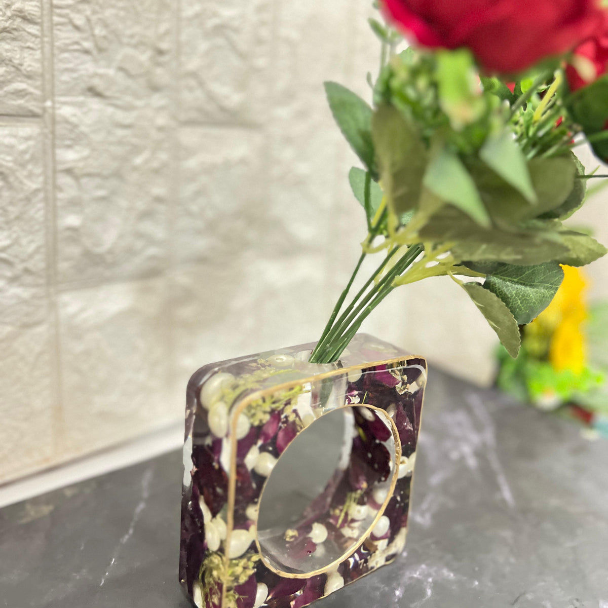 Resin Planter with Varmala Flowers Preservation
