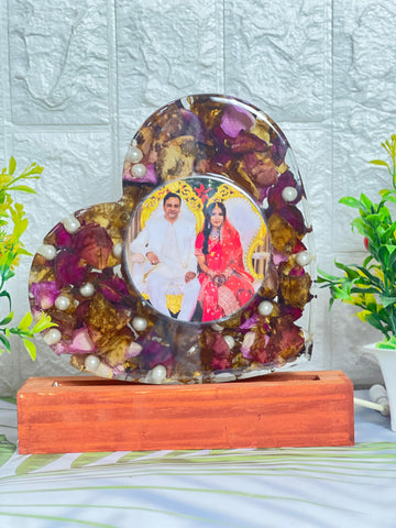 Heart Shape Resin Varmala Preservation LED Lamp (8-Inches)